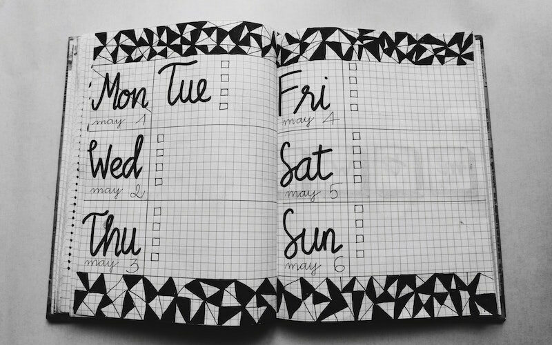 A diary/planner for creating a music practice schedule.