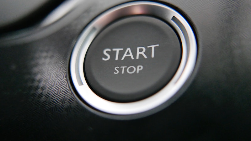 A start/stop button on an automobile.